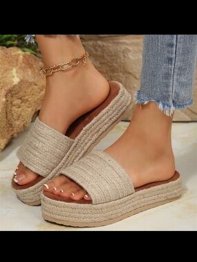 Women’s Apricot Espadrille Platform Slide Sandals